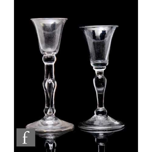 873 - An 18th Century Gin glass circa 1740, the bell form bowl with upper knop above swollen baluster form... 