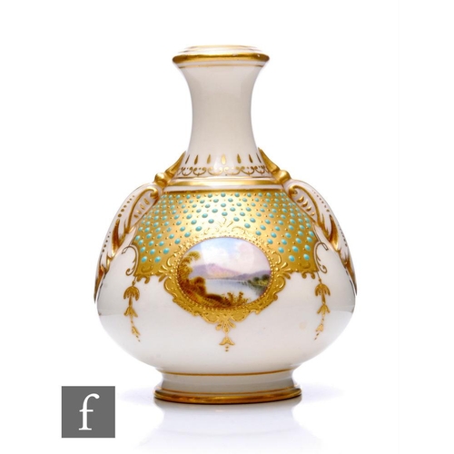 522 - A Coalport porcelain vase, circa 1900, of squat ovoid form rising to a flared neck and applied with ... 