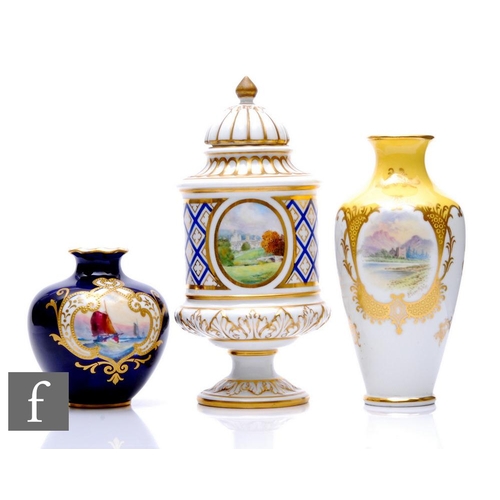 527 - A collection of Coalport and Royal Crown Derby porcelain vases, to include a yellow ground Coalport ... 