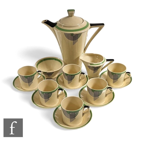 545 - An Art Deco Royal Doulton Tango pattern coffee service, to include a coffee pot, milk jug, sugar bow... 