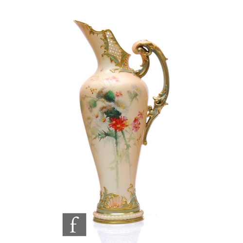 569 - A large late 19th Century Royal Worcester porcelain ewer circa 1899, shape 1587, of slender shoulder... 