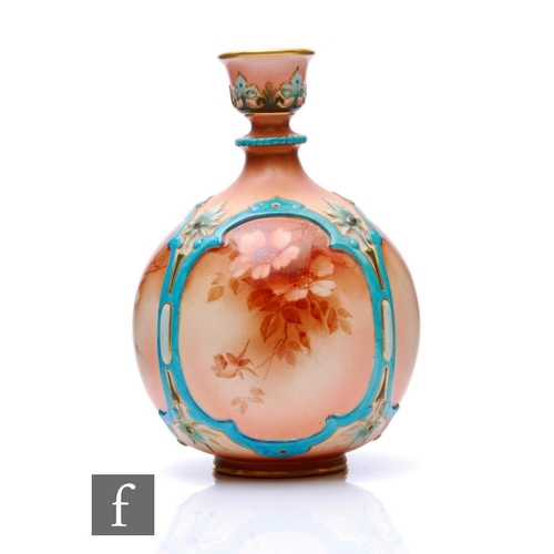 571 - A late 19th Century Hadleys Worcester vase, the spherical body relief moulded with cartouche panels,... 