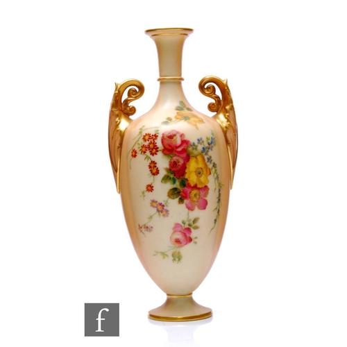 573 - An early 20th Century Royal Worcester porcelain pedestal vase, Graingers shape 790, the footed shoul... 