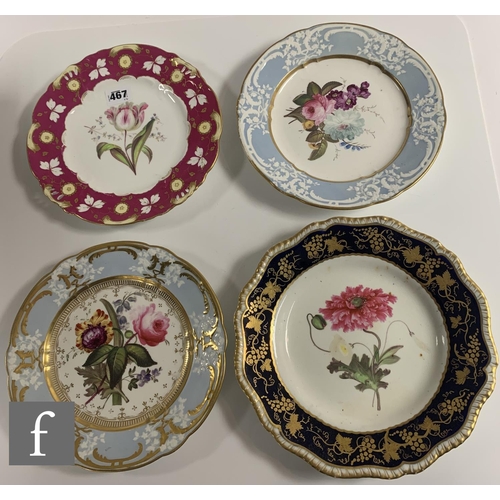 467 - A collection of 19th Century English porcelain cabinet plates, all with varying botanical scenes, pa... 