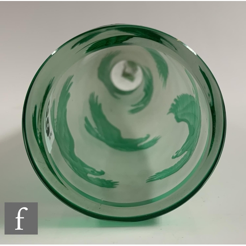 651 - A later 20th Century cameo glass vase of footed swollen sleeve form, cased in green over clear cryst... 