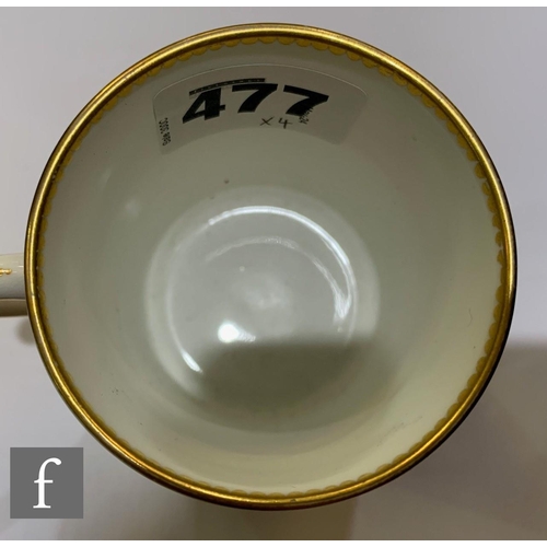 477 - A Coalport porcelain teacup and saucer, painted by William Pollard, circa 1820, painted with bluebel... 