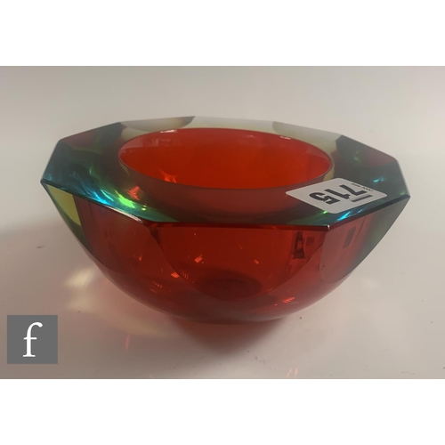 715 - A 20th Century Murano sommerso glass bowl, attributed to Mandruzzato, with facet cut panels, interna... 