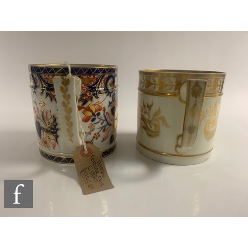 484 - A collection of English porcelain and ironstone mugs, factories to include Derby, including two frog... 