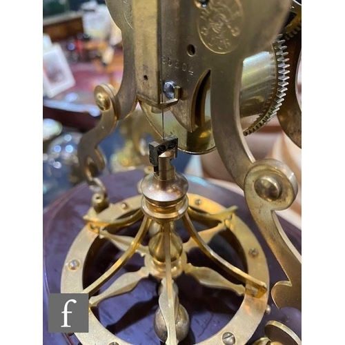 89 - An early 20th Century brass skeleton clock by Gustave Becker, enamelled dial, circular platform pend... 