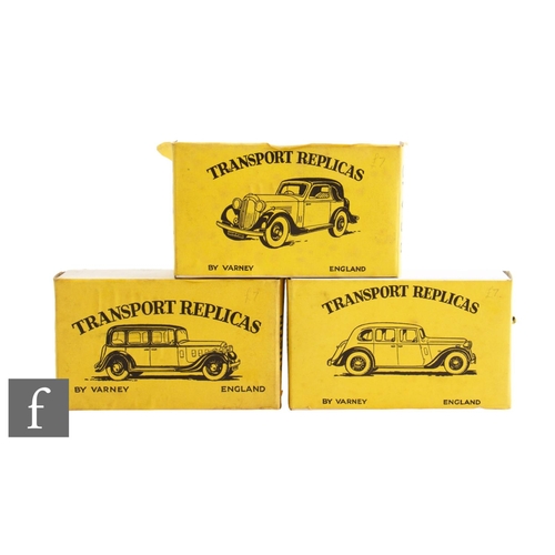 112 - Three Varney Transport Replicas white metal model kits, No. 17 Austin 16 Saloon, No. 21 Goodwood 4 D... 