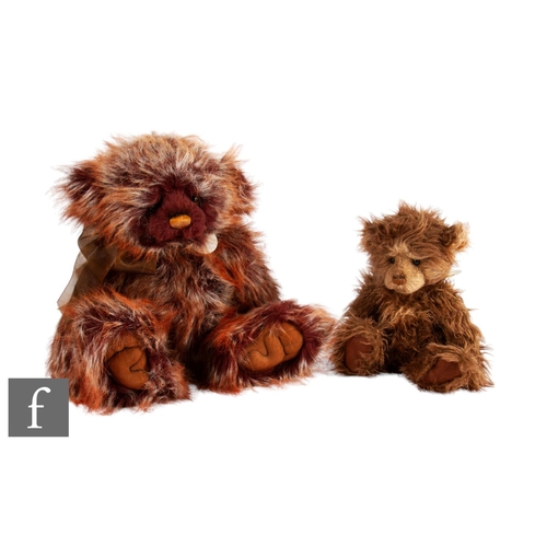 431 - Two Charlie Bears, CB625109 Mulberry teddy bear, dark plum long pile plush with grey and brown tips,... 