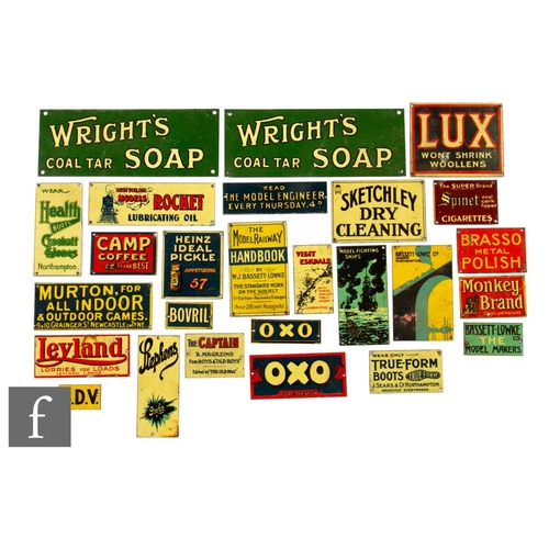 18 - A collection of O gauge Bassett-Lowke advertising signs, to include Lux, Oxo, Heinz Ideal Pickle, Ca... 