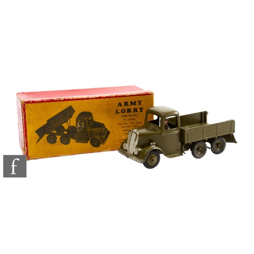 54 - A Britains 1335 Army 6-wheeled Tipping Lorry, in military green with black tyres and driver, in red ... 