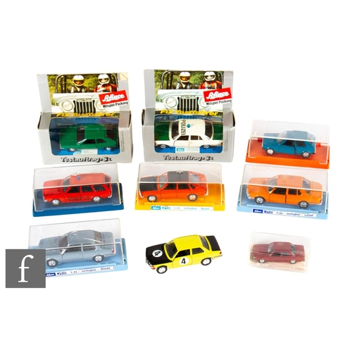 119 - A collection of Schuco 1:43 scale diecast models, comprising 301 623 VW Polo in mid blue, 302 631 VW... 