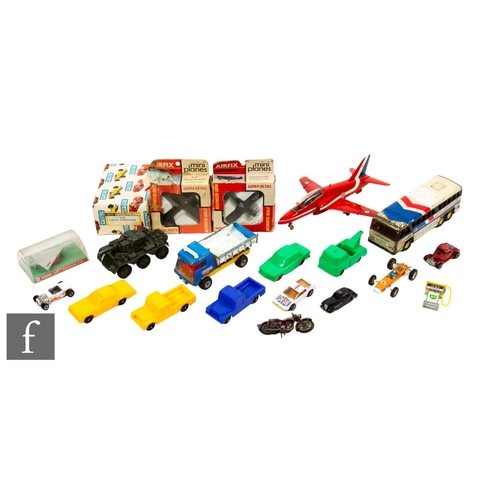 417 - A collection of assorted toys, to include five Danish LKE Products plastic vehicles, Mattel Hot Whee... 