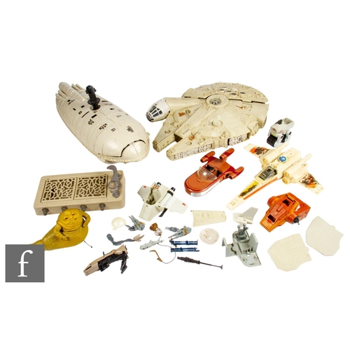 448 - A collection of Kenner Star Wars toys, to include Millennium Falcon, Rebel Transport, Jabba with thr... 