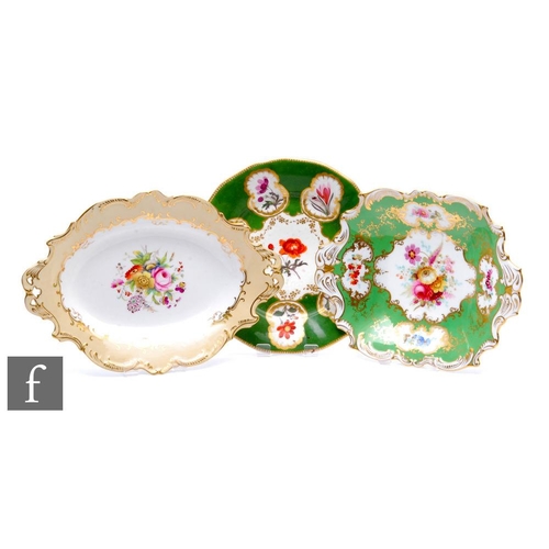 470 - A collection of 19th Century Coalport dishes, all decorated with botanical designs, with green and i... 