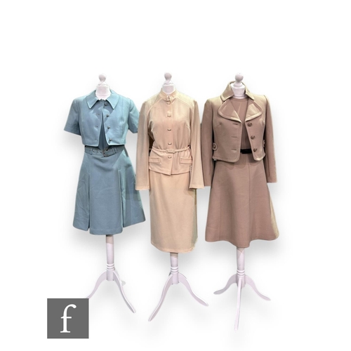 38 - Three 1960s vintage two piece suits, comprising Jakki Jersey Wear fitted jacket with high collar, st... 