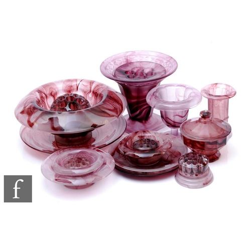 742 - A collection of 1930s Davidsons amethyst Cloud Glass, to include a large footed and flared vase, var... 