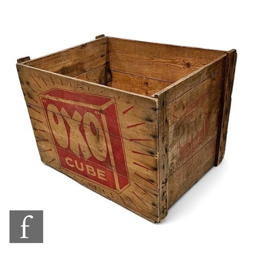 210 - A 1960s OXO wooden crate, with printed red  OXO designs, 46cm high, 63cm x 49cm deep.