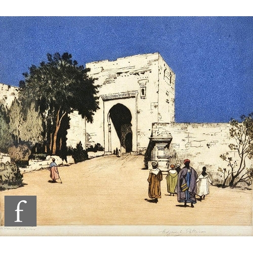 341 - EDGAR L. PATTISON (1872-1950) - 'A Moorish Gateway', hand coloured etching, signed and titled in pen... 