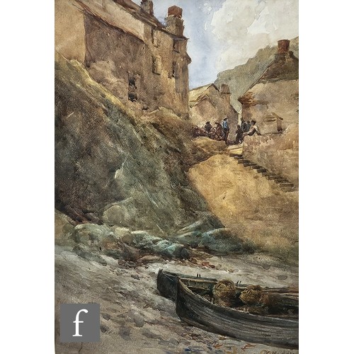 343 - W. MADDIN (LATE 19TH CENTURY) - Fishing village scene, watercolour, signed, framed, 35cm x 25cm, fra... 