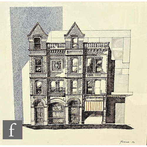 350 - DAVID FOLKES (LATE 20TH CENTURY) - 'Queen's Head Inn, Dover - demolished January 1975', ink drawing,... 