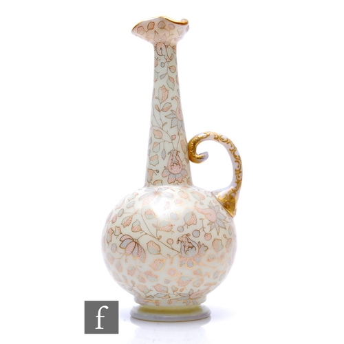 634 - A large late 19th Century opal glass ewer by Tischer of Karlsblad, the footed globe and shaft body w... 