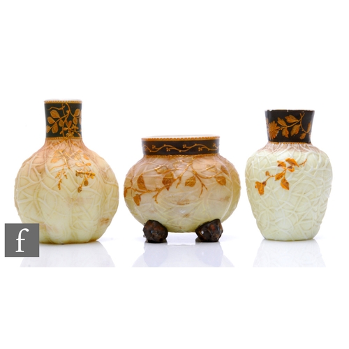 661 - A late 19th Century Harrach vase of fluted globe and shaft form with a tall collar neck and random r... 