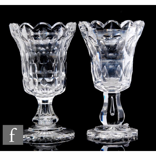 659 - A late Regency clear crystal glass vase, of flared form with scallop rim, decorated with bands of la... 