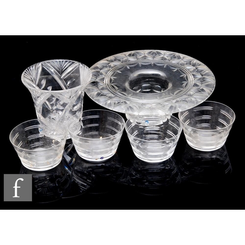 853 - A large 1930s Stuart & Sons clear cut crystal glass bowl of footed ovoid form with wide flat rim... 