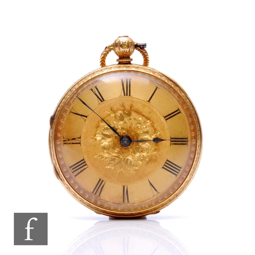 196 - An 18ct hallmarked key wind pocket watch, Roman numerals to a gilt dial, case diameter 42mm, gold du... 