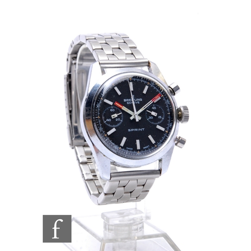 206 - A mid 20th Century stainless steel Breitling Sprint wrist watch 7733 with white batons to a black ci... 