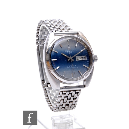 207 - A stainless steel Tissot Seastar automatic wrist watch, silvered batons, day and date facility to a ... 