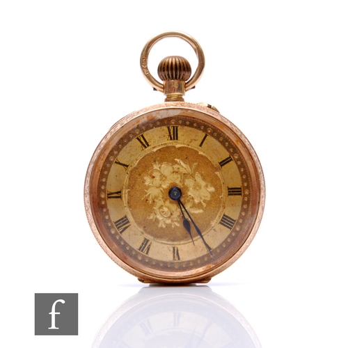 218 - A 12ct crown wind fob watch with Roman numerals to a gilt dial, case diameter 30mm, metal dust cover... 