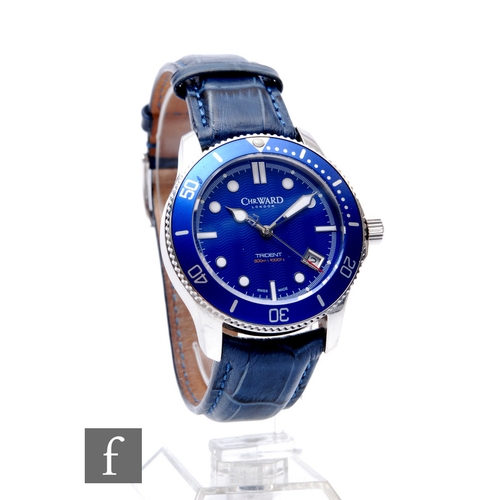 220 - A Christopher Ward quartz Trident wrist watch, white batons and date facility to a circular blue dia... 