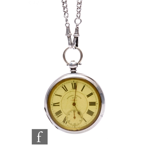 228 - A hallmarked silver open faced, key wind pocket watch, Roman numerals to a white enamelled dial, cas... 