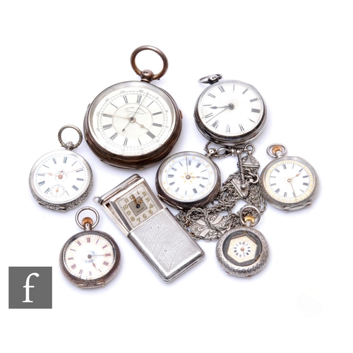 236 - Seven assorted hallmarked and continental silver fob and pocket watches to include a chronograph and... 