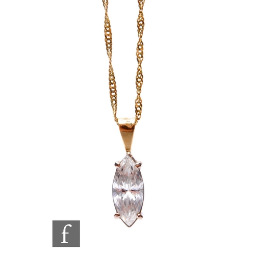 178 - An 18ct solitaire marquise shaped pendant, with a Cape Diamond Exchange Certificate stating carat 0.... 