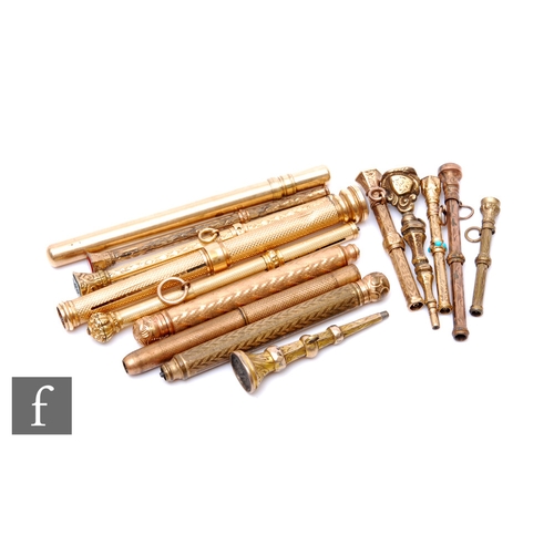 187 - Fourteen assorted 19th Century and later yellow metal pencils to include stone set and engine turned... 