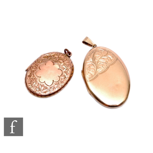 58 - Two 9ct hallmarked oval lockets a rose and a yellow gold example, total weight 18g, rose gold exampl... 