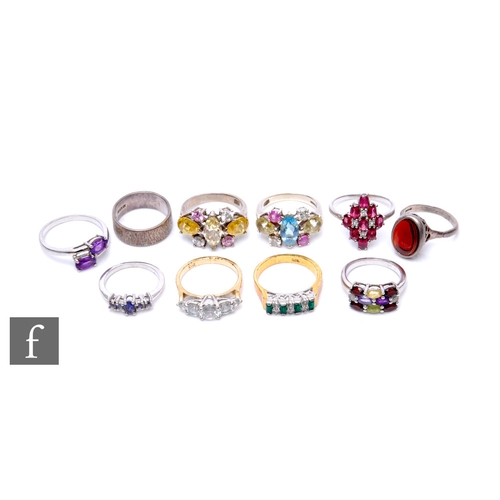 78 - A 9ct white gold stone set ring, weight 5.5g, six assorted silver stone set rings and three further ... 