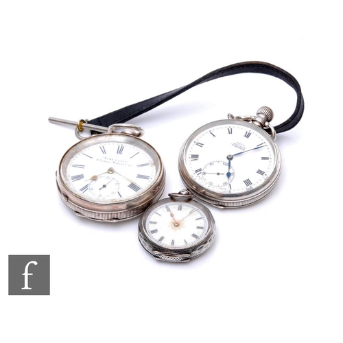 238 - A hallmarked silver open faced crown wind pocket watch, Birmingham 1925, with two further similar ex... 