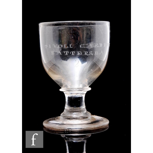 161 - A late Georgian rummer or tavern glass of ovoid form with a capstan stem and circular spread foot, t... 