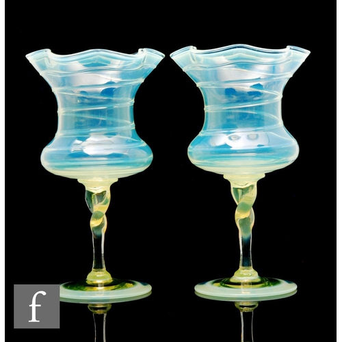 738 - A pair of early 20th Century Stuart and Sons or possibly James Powell & Sons glass vases of gobl... 