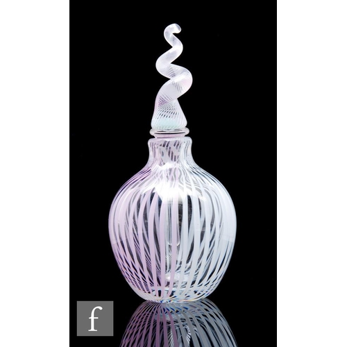 762 - A contemporary Mike Hunter for Twists glass scent bottle of spherical form with internal pale pink a... 