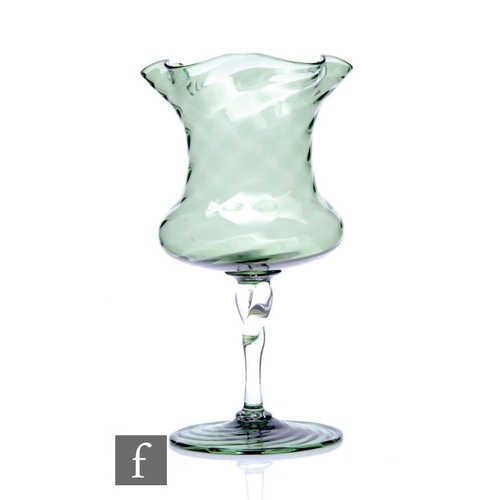 764 - An early 20th Century Stuart & Son goblet vase circa 1900 to 1906, the green bellow bowl body wi... 