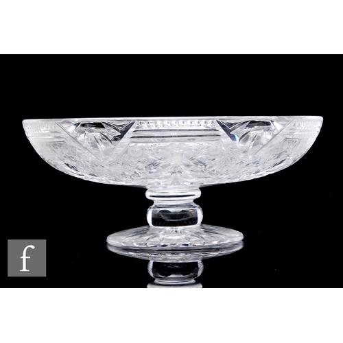 749 - A mid 20th Century Tudor Crystal pedestal bowl of circular footed form, engraved by Jack Lloyd with ... 