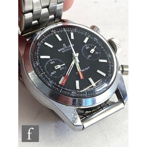 206 - A mid 20th Century stainless steel Breitling Sprint wrist watch 7733 with white batons to a black ci... 