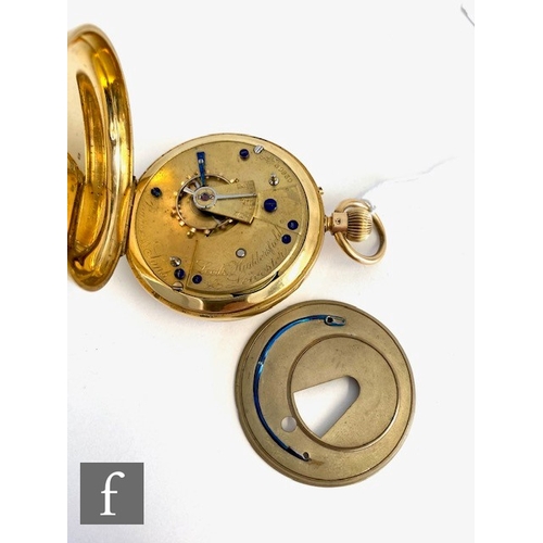 241 - An 18ct hallmarked open faced, crown wind pocket watch, Roman numerals to a white enamelled dial, ca... 